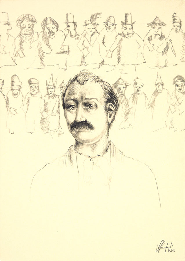 Disegno di Silvio Sangiorgi - Ritratto di burattinaio