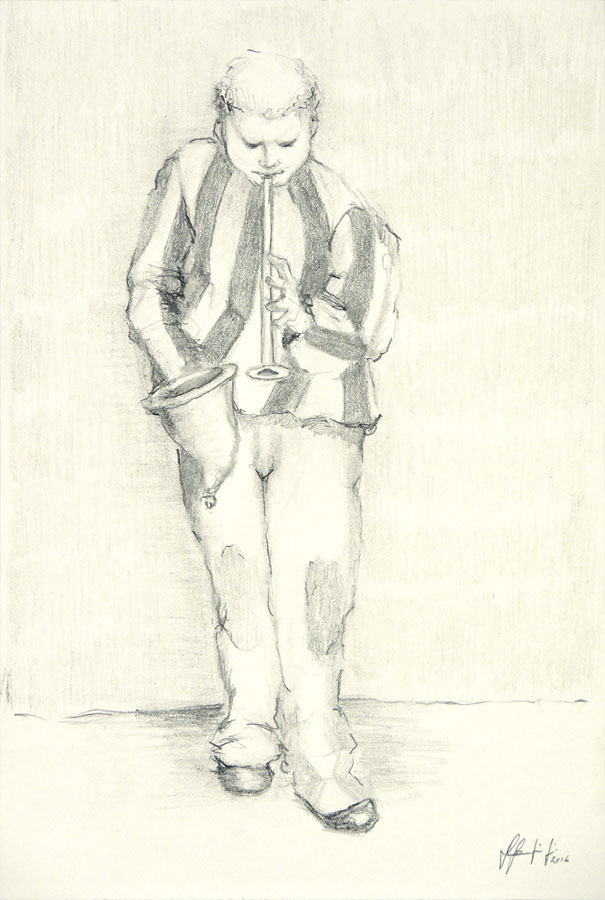 Disegno di Silvio Sangiorgi - Ritratto di musicante