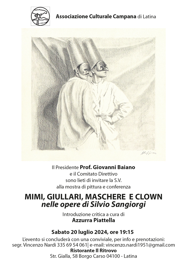 Silvio Sangiorgi - Locandina mostra personale Mimi, Giullari, Maschere e Clown