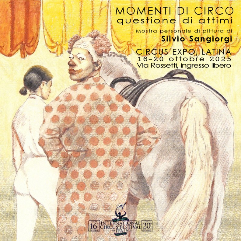 Locandina mostra "Momenti di circo: questione di attimi" di Silvio Sangiorgi